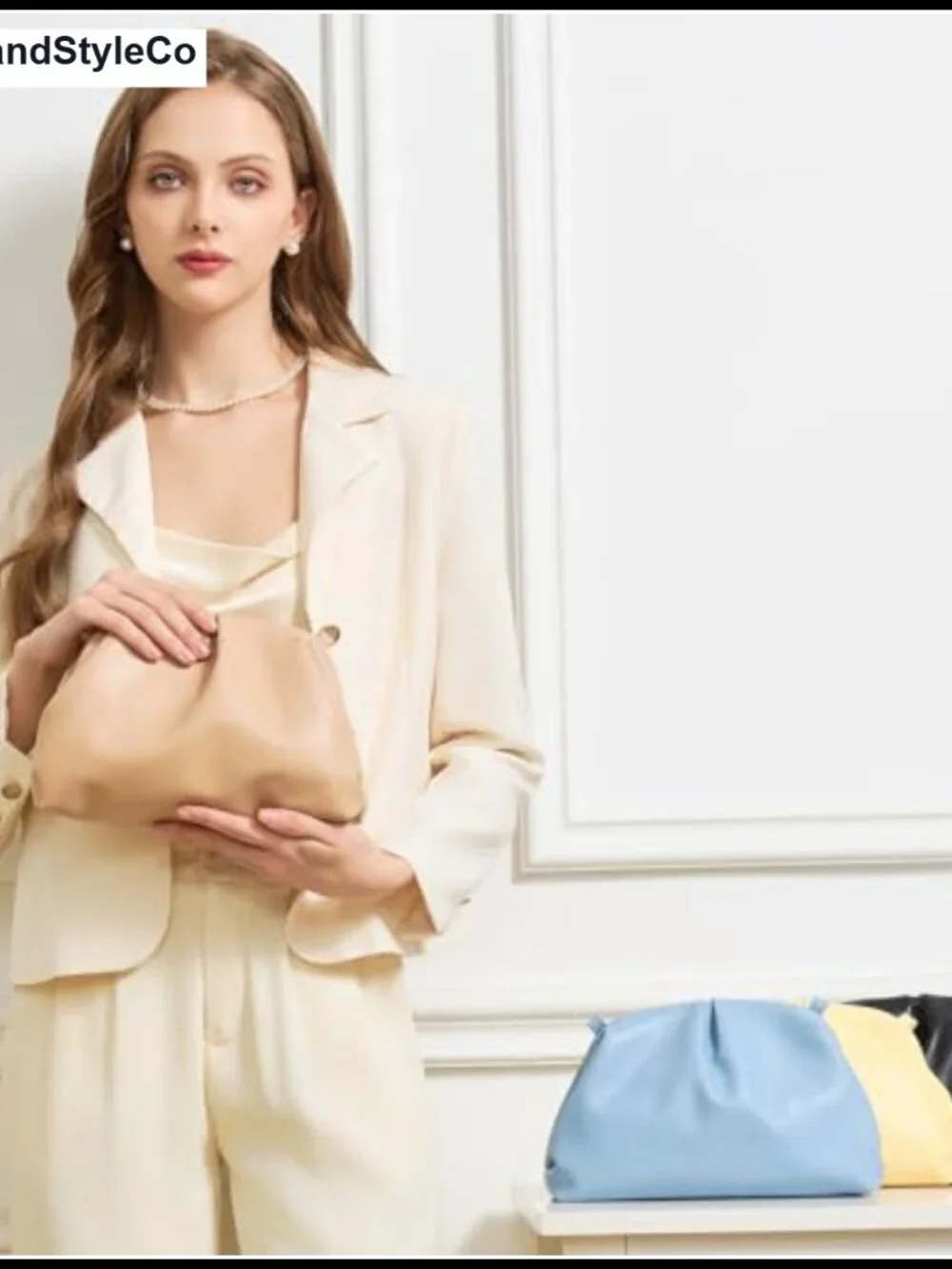 Pleated Vegan PU Leather Evening Clutch Crossbody Bag Super Soft Dumpling Purse